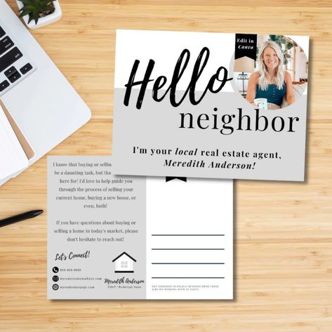 Hello Neighbor Farming Postcard Real Estate Mailers Real - Etsy Real Estate Marketing Postcards, Marketing Postcard, Real Estate Postcards, Real Estate Agent Marketing, Hello Neighbor, Realtor Marketing, Postcard Template, Buying A New Home, Real Estate Flyers