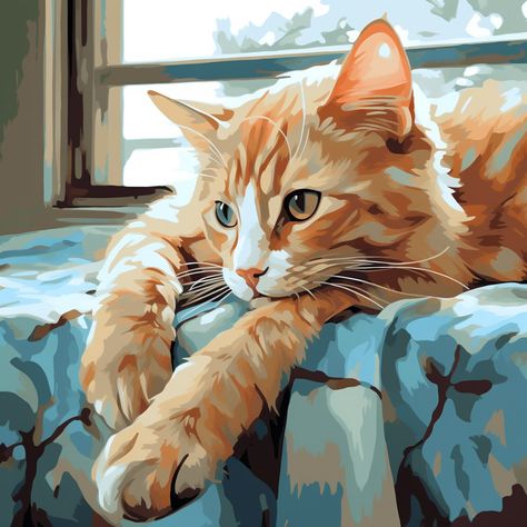 a paint by numbers picture of a cat lying down detailed #nft #AI #art #painting #nftartist #AIartgallery #DigitalArt #artwork #AIart #generativeart #GenerativeAI #artwork #artist #artistsofinstagram Cat Lying Down Drawing, Cat Lying Down, Ginger Cat Illustration, Cute Donkey Drawing Art, Orange Cat Painting, Orange Cat Art, Ginger Cat Art, Picture Of A Cat, Kitten Breeds