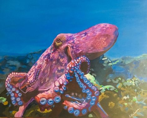 Octopus Colors, Pink Octopus, Octopus Painting, Aquatic Life, Time Painting, Shop Art, Ocean Life, Paintings & Prints, Pink And Purple