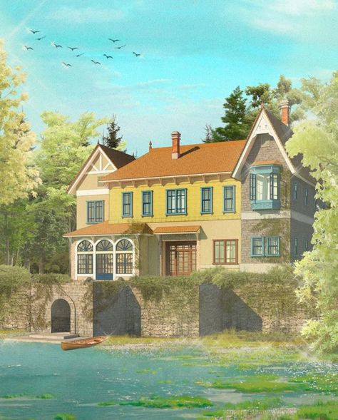 When Marnie Was There Marsh House, Studio Ghibli Bloxburg House, Marsh House When Marnie Was There, Ghibli Minecraft House, Studio Ghibli Minecraft House, Studio Ghibli House Aesthetic, Minecraft Ghibli Builds, Studio Ghibli Buildings, When Marnie Was There House