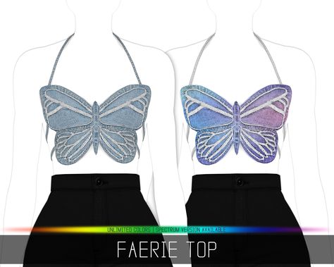 Simpliciaty's Faerie Top - The Sims 4 Create a Sim - CurseForge Sims 4 Butterfly Top, Sim4 Mods, Sims Lookbook, Denim Butterfly, Women Kpop, Cc Top, Cc Sims4, Butterfly Tank Top, Cc Clothes