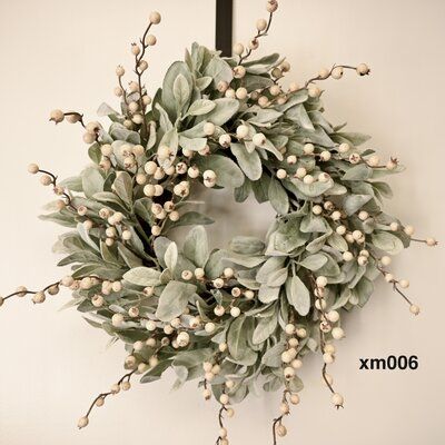 The wreath is handmade in the U.S. Great winter christmas décor for your front door and table centerpiece | The Holiday Aisle® 18" Christmas Winter Berry Lambs Wreath Most Realistic Faux / Silk in Green / White, Size 18.0 H x 18.0 W x 4.0 D in | Wayfair Dried Eucalyptus Wreath, Winter Front Door Decor After Christmas, White Christmas Wreath Ideas, Winter Front Door Decor, Christmas Botanicals, Porch Renovation, Decor After Christmas, French Country Christmas, Silk Wreaths