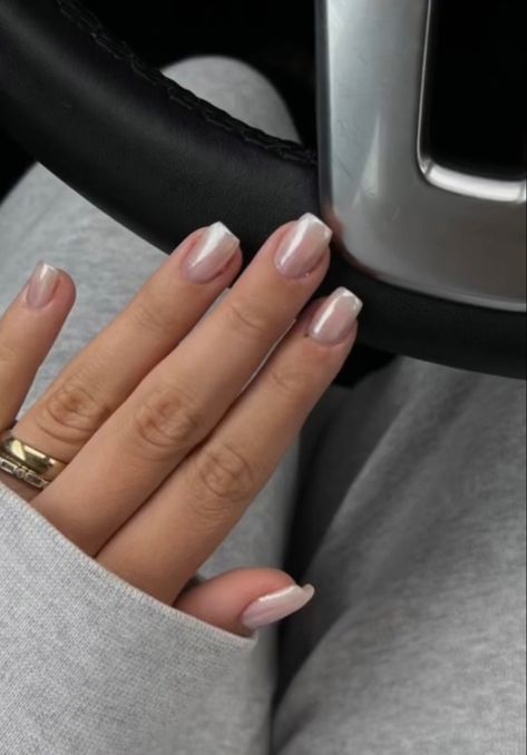 From TikTok Pearl Squoval Nails, Wedding Nails Square Short, Pearly Nails Square, Hailey Bieber Square Nails, Short Square White Chrome Nails, Pearl Chrome Nails Square, Graduation Nails Short Square, Neutral Chrome Nails Square, Wedding Square Nails