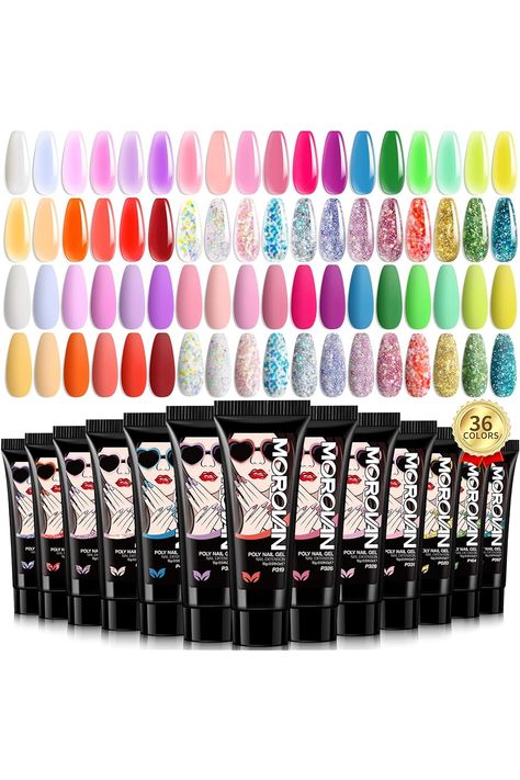 Morovan Poly Gel Nail Set: 36 Colors Nail Extension Gel with Pure &amp; Glitter Poly Gel Nail Colors 15ml Poly Nail Gel for All Season DIY Design Salon at Home Morovan Poly Gel, Poly Extension Gel, Gel Nail Set, Poly Nail Gel, Poly Gel, Gel Set, Gel Nail Kit, Gel Nail Colors, Womens Nails