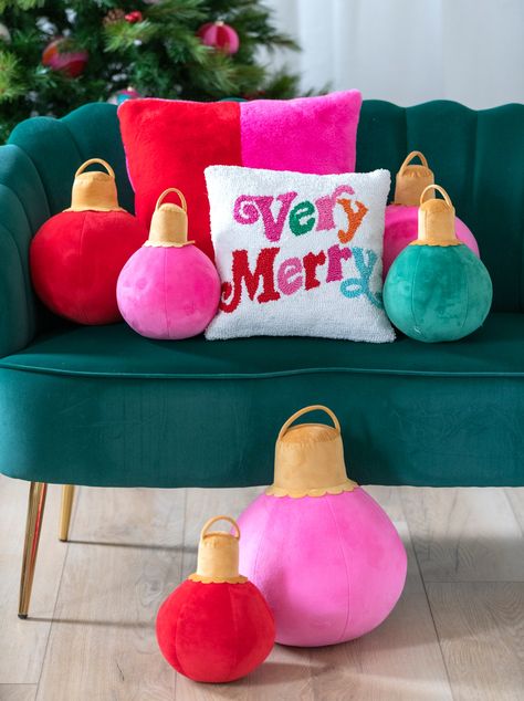 Give your home a funky seasonal update with Shiraleah’s Merry Bauble Pillow. This small, bulbous pillow features a bright, festive pink color and takes the shape of a traditional ball Christmas tree ornament. Whether you’re arranging them around your tree, piling them on your couch and bedspread, or giving them as a gift - these cheery and bright pillows set the scene for a perfect holiday celebration. Pair them together with large, medium, and small sized pillows, or with other items from Shira Red Christmas Ornaments, Pink Christmas Ornaments, Winter Holiday Decorations, Traditional Holiday Decor, Kitsch Christmas, Family Christmas Party, Small Pillow, Christmas Decorations Bedroom, Holiday Pillows