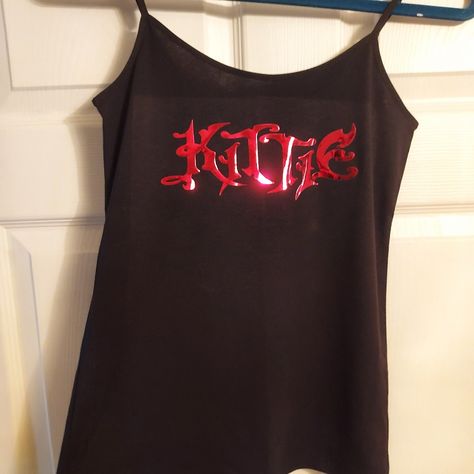 Polyester Cotton Blend Time And True Tank Adjustable Straps. These Run True To Size And Have Some Stretch As Well Metal Shirts Aesthetic, Mall Goth Tank Top, Kittie Shirt Band, Y2k Shirts Women, Kittie Band Shirt, Thirteen Movie Clothes, Kittie Band, 2000s Mall Goth, Goth Tops