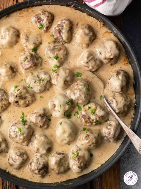 Homemade Swedish Meatballs coated in a simple, but rich gravy sauce that is completely luscious! This from scratch recipe is so easy and even better than the ones you get at IKEA! Sweetish Meatballs Recipe, Swedish Meatball Sauce, Homemade Swedish Meatballs, Swedish Meatball Recipe, Swedish Meatballs Recipe, Meatballs And Gravy, Over Mashed Potatoes, Beet Salad Recipes, Meatball Sauce