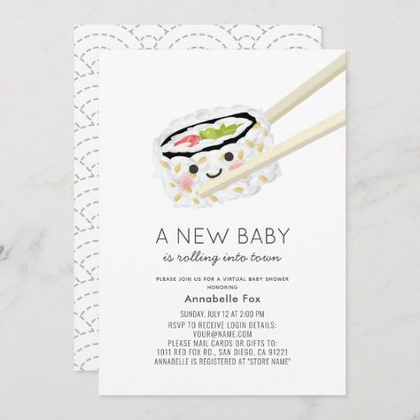 Sushi Roll Kawaii Virtual Baby Shower Invitation Baby Shower By Mail, Online Baby Shower, Shower By Mail, Virtual Baby Shower Invitation, Gender Neutral Baby Shower Invitations, Sushi Roll, Virtual Baby Shower, Gender Neutral Baby Shower, Neutral Baby Shower