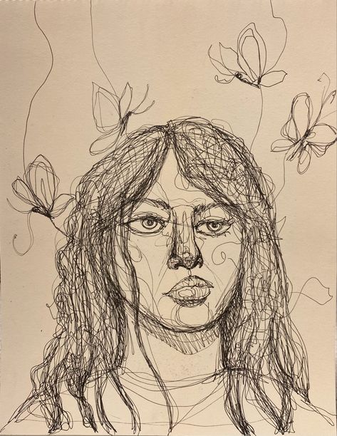 Continuous Line Portrait, Line Portrait, Continuous Line Drawing, Gcse Art, Continuous Line, Drawing Practice, Art Block, Ink Drawing, Self Portrait