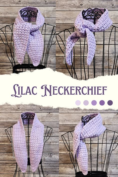 Crochet Ascot Free Pattern, Crochet Neckerchief Free Pattern, Crochet Kerchief Scarf, Crochet Neckerchief, Crochet Neck Scarf, Lilac Crochet, Crochet Kerchief, Small Neck Scarves, Kerchief Scarf