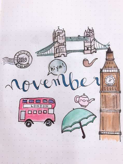 #bulletjournal #november #coverpage #London Bullet Journal November Cover Page, Journal November Cover, Bullet Journal November Cover, November Cover Page, Bullet Journal November, 2023 Bujo, Journal November, London Theme, Bullet Journal Page