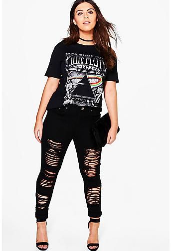 Plus Rose Ripped Skinny Jean Rock Concert Outfit Plus Size, Plus Size Rocker, Rock Chic Outfits, Concert Outfit Plus Size, Indie Outfits Summer, Black Perfume, Swag Outfits For Girls, Rock Concert, Mens Clothes