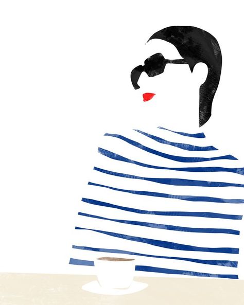 French Café at ArtfullyWalls, #portrait #people #woman #stripes #navy #white #nautical #french #cafe #coffee Wall Art Cafe, Graphic Fashion, Art Cafe, Artfully Walls, Artist Wall, French Cafe, Cafe Style, Minimalist Wall Decor, Parisian Fashion