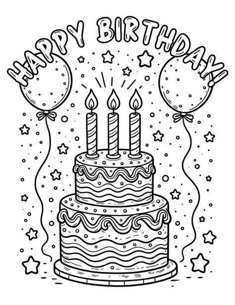 Free Printable Birthday Cake Coloring Pages Birthday Cake Coloring Page, Cake Coloring Pages, Happy 69th Birthday, Coloring Birthday Cards, Coloring Party, Cake Coloring, Cupcake Coloring Pages, Ice Cream Coloring Pages, Happy Birthday Coloring Pages