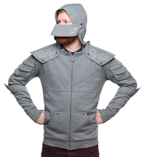 Assemble the knights of the round table and tell tales of honor and valor. Show off your cool Medieval Knight Hoodie and brag to Merlin.  Life is good. For you have the lightest armor in the land. Sure, it won't protect you from Knight Hoodie, Armor Hoodie, Think Geek, Geek Life, Medieval Knight, Exclusive Fashion, Full Zip Hoodie, Zip Hoodie, Motorcycle Jacket