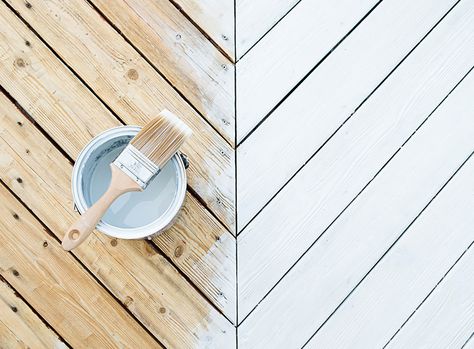 Grey Deck Paint, Painted Wood Deck, Outdoor Wood Decking, Deck Paint Colors, Small Patio Ideas, Painted Outdoor Furniture, Wood Decks, White Deck, Small Patio Decor