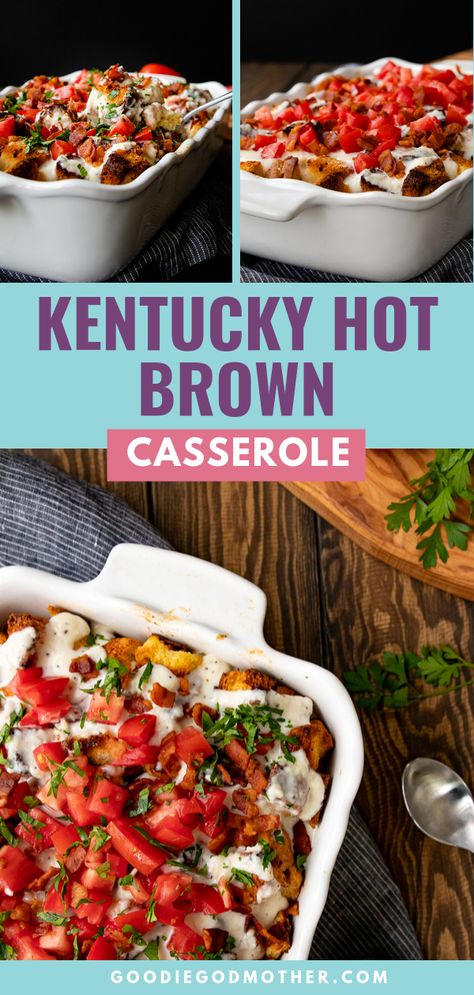 Kentucky Hot Brown Casserole, Kentucky Hot Brown Bake, Hot Brown Casserole, Kentucky Hot Brown Sandwich, Turkey Casserole Recipes Leftover, Chicken Leftovers, Kentucky Derby Food, Kentucky Hot Brown, Roast Chicken Leftovers