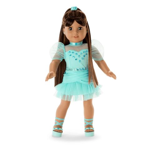 The March Gleaming Aquamarine Outfit is a Truly Me outfit released in 2023. Retail cost is $52. It is part of the Birthstone Collection. Amethyst Outfit, Aquamarine Outfit, American Girl Doll Outfits, My Life Doll Clothes, Descendants 4, Bitty Baby Clothes, Bday Wishlist, Aquamarine Birthstone, Doll Carrier