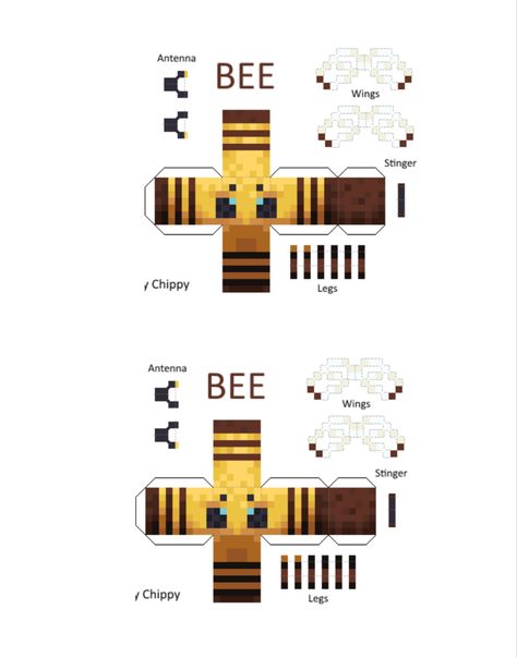 Minecraft Bee Cutout, Minecraft Code, Bee Template, Bee Wings, Diy Minecraft, Papercraft Printable, Papercraft Templates, Cool Minecraft, Aesthetic Desktop Wallpaper