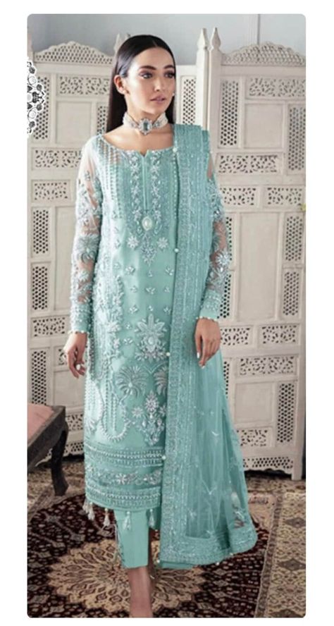 Brand new dress for Pakistani wedding, or salwar kameez net dress of light sky blushing dress embroidered to wear at any party. Pakistani Indian Wedding Dresses Net Embroidered Collection Latest Eid Style Party Wear Clothes Shalwar Kameez Suits USA. Available in size XL in US women's. Dress For Pakistani Wedding, Sky Blue Suit, Party Wear Salwar Kameez, Suits Usa, Party Wear Salwar, Light Blue Suit, Trendy Outfits Indian, Pakistani Formal Dresses, Salwar Dress