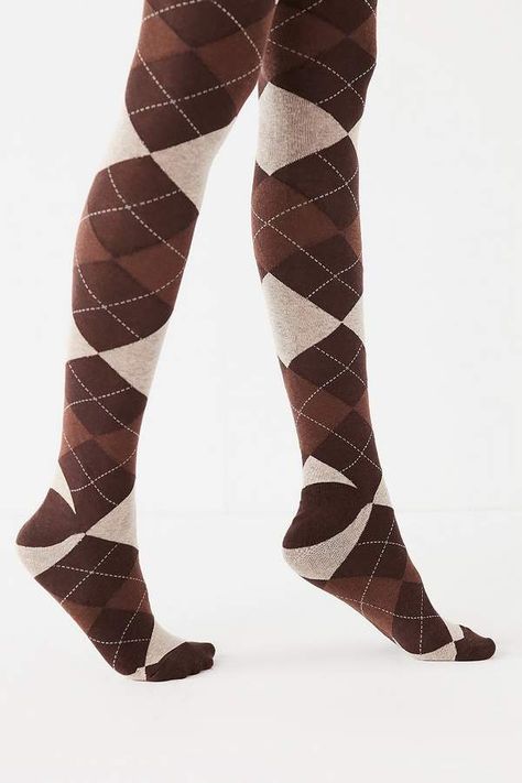 Urban Outfitters Argyle Sweater Knit Tight ($2.99) Argyle Tights, Pattern Tights, Sweater Tights, Tweed Run, Argyle Socks, Tight Sweater, Stylish Socks, Sock Knitting Patterns, Patterned Tights