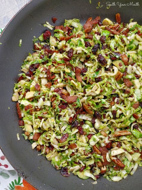 Shredded Brussel Sprouts With Bacon, Roasted Shredded Brussel Sprouts, Shredded Brussel Sprout Recipes Sauteed, Brussel Sprouts With Cranberries, Shredded Brussels Sprouts Recipe, Craisins Recipes, Sauteed Brussel Sprouts, Shredded Brussel Sprout Salad, Shredded Brussels Sprouts