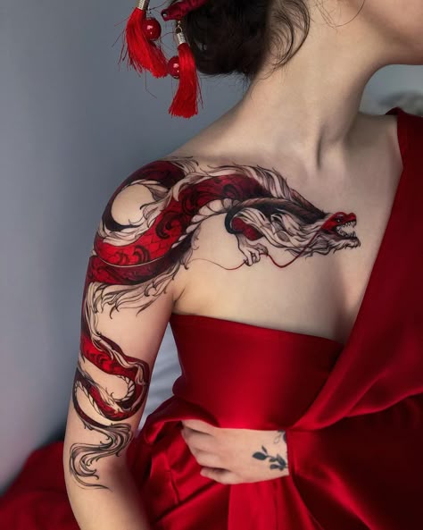 Marka | Dragon with red roses🥀 . . #tattooukraine #tattooink #tattoosketch #tattooart #tattooblackworks #dragon #tattoodrawing #drawing… | Instagram Tato Geisha, Red Dragon Tattoo, Dragon Sleeve, Dragon Sleeve Tattoos, Dragon Tattoo For Women, Chest Tattoos For Women, Tatuaje A Color, Dragon Tattoos, Red Tattoos