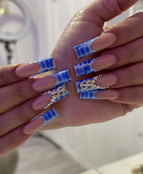 Baddie Blue Nails, Blue Baddie Nails, Fancy Nails Designs, Blue Acrylic Nails, Beige Nails, Colored Acrylic Nails, French Tip Acrylic Nails, Add Me On Snapchat, Fall Acrylic Nails