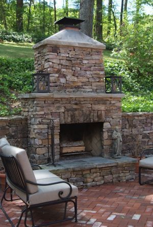 https://absolutescapes.com/residential/hardscaping/fireplaces-fire-pits/ Backyard Brick Fireplace, Outdoor Stone Fireplaces, Brick Paver Patio, Fireplace Pictures, Natural Stone Fireplaces, Exterior Fireplace, Brick Patio, Outdoor Fireplace Designs, Outdoor Fireplace Patio