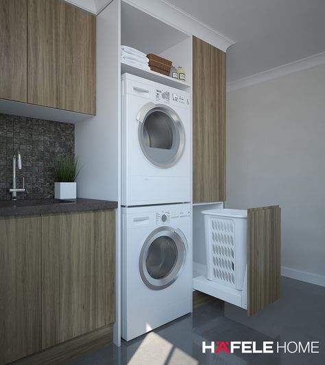 Laundry Shoot, Stacked Laundry Room, Laundry Chute, Hidden Laundry, Compact Laundry, Dream Laundry Room, Laundry Cabinets, Laundry Room Renovation, Laundry Bathroom