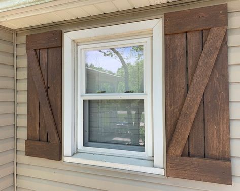 Barn Style Shutters Window Barn Doors Sliding Shutters | Etsy Wood Shutters Indoor, Shutters Indoor, Wood Shutters Exterior, Brick House Exterior, Farmhouse Shutters, Cedar Shutters, House Shutters, Wooden Shutters, Door Inspiration