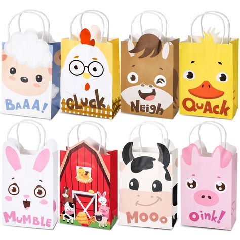 PRICES MAY VARY. Farm Animal Party Favor Bags: 24 pack animal candy bags printed with 8 different designs, including pigs, chickens, cows, red barns, sheep, rabbits, ducks and horses, and are good for farm themed birthday parties, barn birthday parties or other animal themed parties Prop Size: each barnyard goodie bag is approx. 7.9 x 5.9 x 3.1 inches, and has enough capacity to hold candy, cookies, chocolates, snacks, small toys, keys, game bracelets or other small items Convenient Handle Desig Barn Birthday Party, Farm Party Favors, First Birthday Party Favor, Animal Party Favors, Farm Themed Party, Farm Theme Birthday, Farm Animal Party, Farm Animals Birthday Party, Farm Themed Birthday Party