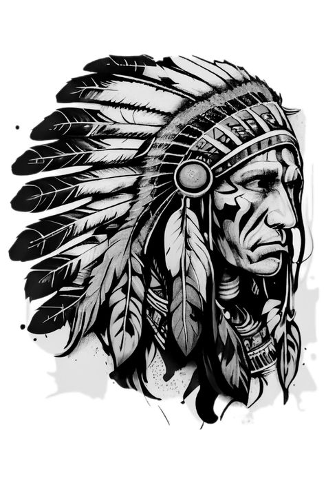 Indian Head Tattoo, Indian Chief Tattoo, Indian Skull Tattoos, Flesh Tattoo, Native American Tattoo Designs, Indian Tattoo Design, Native American Drawing, Traditional Tattoo Inspiration, Native American Tattoo