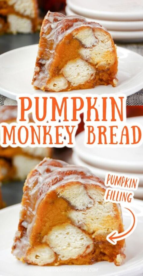 Pumpkin Monkey Bread Recipe, Pumpkin Spice Monkey Bread, Pumpkin Monkey Bread, Cinnamon Roll Monkey Bread, Savory Pumpkin, Pumpkin Recipes Dessert, Sweet Pumpkin, Pumpkin Pie Filling, Gruyere Cheese