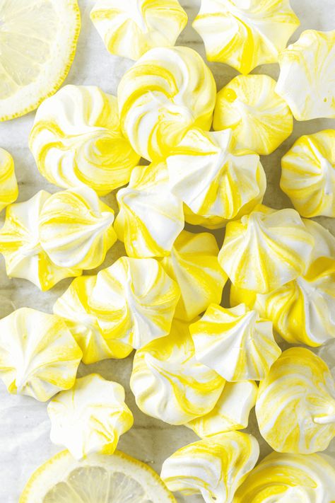 Lemon Meringue Cookies | The Best Meringue Cookie Recipe Marange Recipe, Best Meringue, Low Carb Lemon Bars, Lemon Meringue Cookies, Vegan Lemon Curd, Meringue Cookie, Meringue Cookie Recipe, Meringue Desserts, Vegan Peanut Butter Cookies