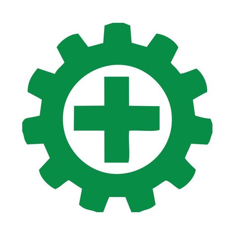 The green health icon with a gear wheel in the middle has a plus sign as a symbol of health. Editable health symbols Green Health Icon, Health Symbol, Health Icon, Plus Sign, Gear Wheels, A Symbol, A Plus, In The Middle, The Middle