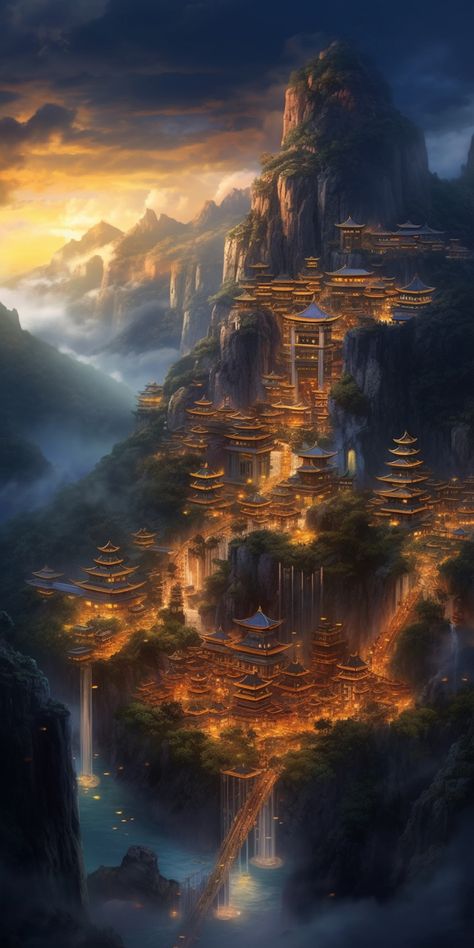 Prompt: Mystical ancient fantastic city among mountains, realistic style #ai #midjourney #city #mountains #fantastics Elven Mountain City, Ancient Fantasy City Concept Art, Castle In The Desert, Mountain Temple Fantasy Art, Mountain Fantasy City, Dnd Mountain City, Mountain City Concept Art, City Built Into Mountain, Large Fantasy City