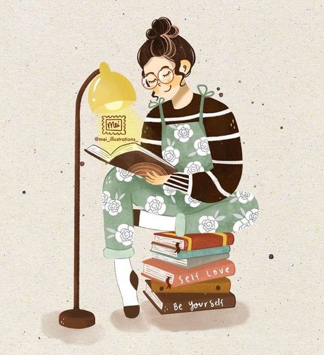 Librarian Illustration, Leer Aesthetic, Bookworm Illustration, Reading Book Illustration, Reading Books Illustration, Wallpaper Profile, Books To Read For Women, Library Aesthetic, Enjoy Reading