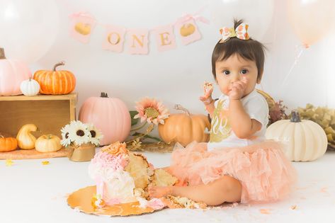 Fall Pumpkin Cake Smash Pumpkin Patch 1st Birthday Photoshoot, Pie Smash Cake, Pumpkin Smash Cake 1st Birthdays, Rainbow Baby Birthday Party, Pumpkin Smash Cake, Fall Pumpkin Cake, Pumpkin Cake Smash, Fall Baby Birthday, Baby Birthday Pictures