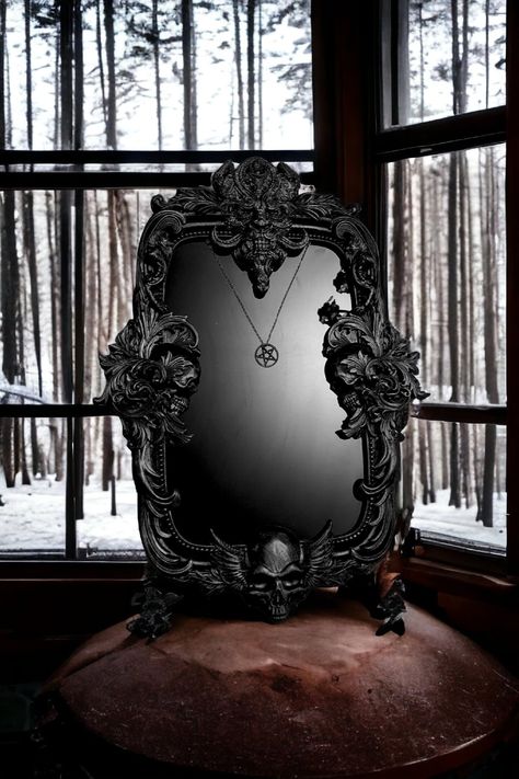 Frame Mirror Wall, Goth Castle, Gothic Frame, Gothic Bed, Gothic Mirror, Scrying Mirror, Horror Decor, Clothing Art, Goth Home