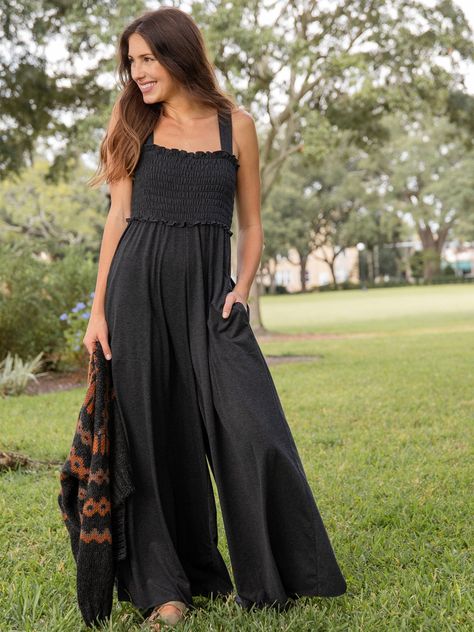 Brynn Knit Jumpsuit|Charcoal – Natural Life Colorful Jumpsuit, Effortless Outfit, Fun Pants, Knit Jumpsuit, Natural Life, Bohemian Clothes, Colorful Boho, Wide Leg Jumpsuit, Boho Outfits