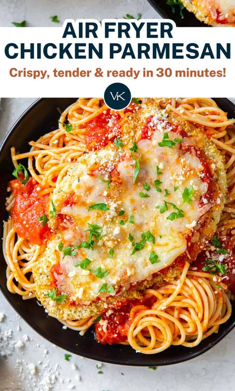 Air Fryer Chicken Parmesan Recipe, Crispy Chicken Parmesan, Air Fryer Chicken Parmesan, Easy Air Fryer Chicken, Chicken Parmesan Recipe Easy, Healthy Chicken Parmesan, Chicken Parmesan Recipe, Parmesan Recipe, Easy Chicken Parmesan