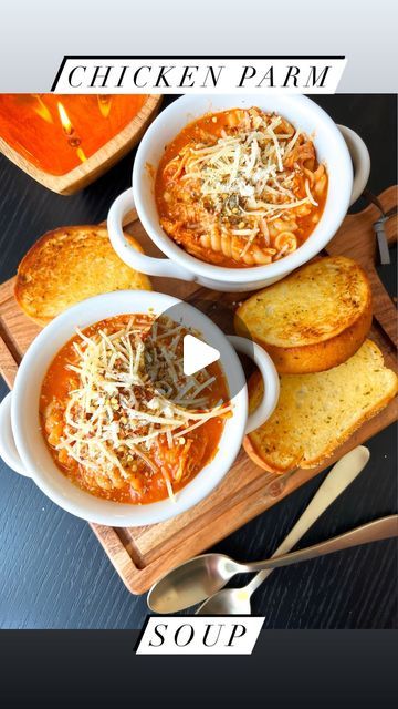 Macy Blackwell on Instagram: "Chicken Parmesan Soup!🍝 So perfect for the next few super cold days! Cheesy, filling, and the best comfort meal! Inspired by the recipe from @eatingonadime! 

Ingredients: 

3 chicken breasts
1 tablespoon minced garlic
28 oz can crushed tomatoes
15 oz can tomato sauce 
Salt & Pepper
2 teaspoons Italian seasoning
4 cups chicken broth 
1 cup parmesan cheese 
1 cup heavy whipping cream
8 oz rotini pasta 
Optional: 
Mozzarella & Parmesan for topping
Garlic bread for dipping

Directions: 

1. In a large soup pot: add chicken, garlic, crushed tomatoes, tomato sauce, salt, pepper, Italian seasoning, and chicken broth. Cook on a low boil until chicken is cooked through. 
2. Remove chicken and shred. Add back in. 
3. Add parmesan cheese, heavy whipping cream, and roti Chicken Parmesan Soup, Low Boil, Bread For Dipping, Can Crushed Tomatoes, Easy Lasagna Soup, Macy Blackwell, Everyday Dinners, Can Tomato Sauce, Parmesan Soup