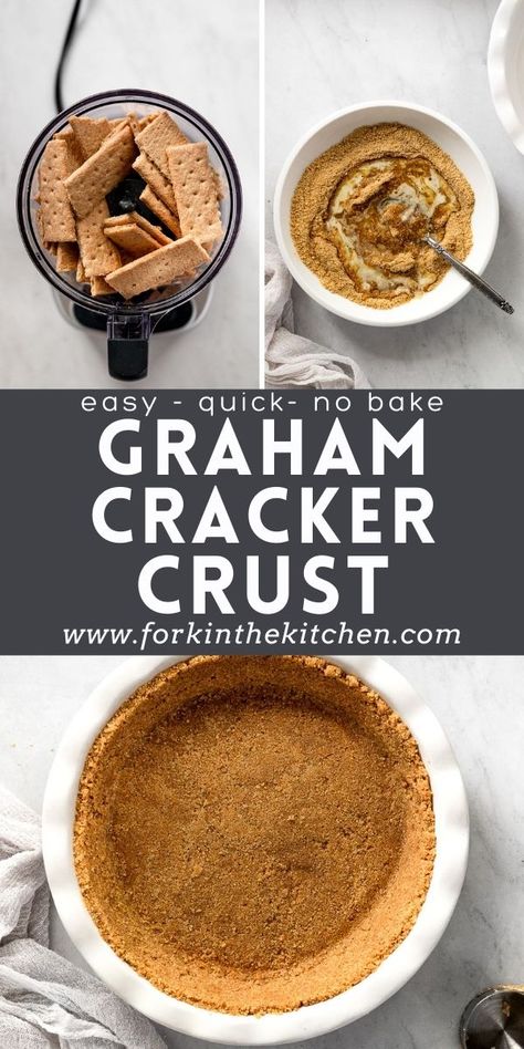 Made from scratch with just 3 ingredients — graham cracker crumbs, unsalted butter, and sugar — this easy no-bake pie crust holds its shape beautifully after chilling in the refrigerator for 1-2 hours. The graham cracker crumb crust is buttery, crispy and the perfect base for your favorite no-bake pie or cheesecake recipes. Food processor is optional. Homemade Graham Cracker Pie Crust, Easy Graham Cracker Crust, Spring Baking Recipes, Baked Graham Cracker Crust, Graham Cracker Crust Recipe, Crumb Crust, Ms Diet, Processor Recipes, Homemade Graham Cracker Crust