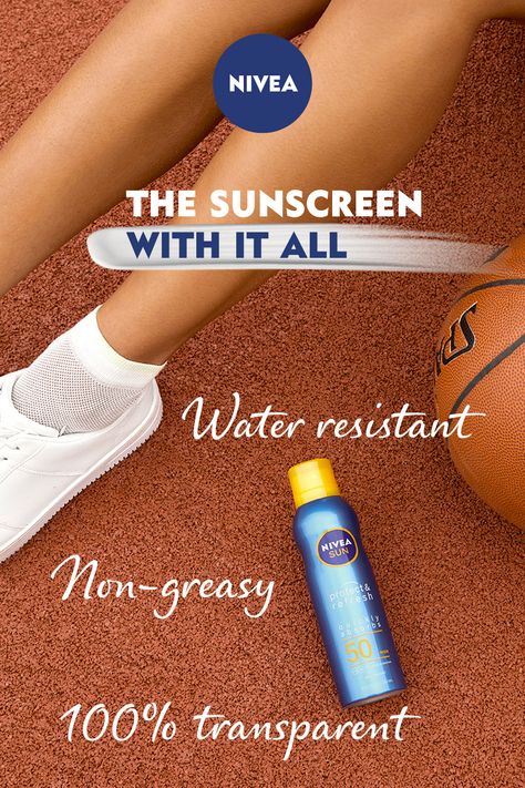 Regular application of NIVEA Sun spray-on sunscreen helps keep your skin protected from the sun – the formula is light and non-greasy, and gives you a refreshing  boost! #NIVEA #skinprotection #summer #suncare #family #love #caring #sunblock #suntan #sunlotion Nivea Ads, Sunscreen Ads, Nivea Sunscreen, Digital Moodboard, Posters Layout, Graphic Design Posters Layout, Skincare Products Photography, Sun Screen, Products Photography