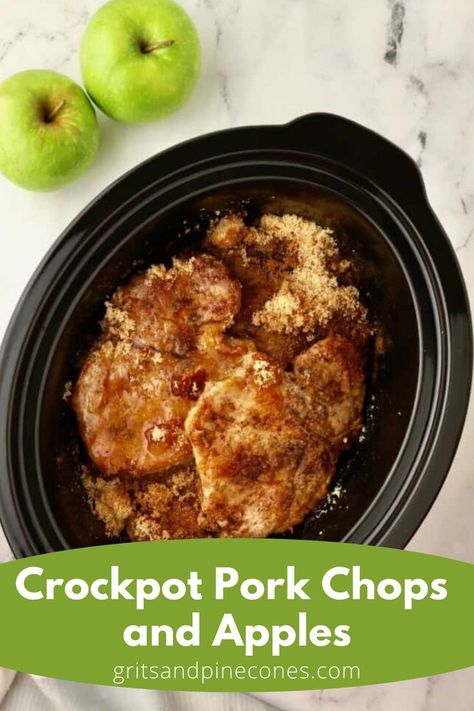 Apple Pie Pork Chops Crock Pot, Crock Pot Apple Pork Chops, Dump And Go Crockpot Dinners Pork Chops, Bone In Pork Chop Recipe Crock Pot, Apple Pork Chops Crockpot, Fall Pork Chop Recipes, Easy Crockpot Pork Chops, Pork Chops And Apples, Cookout Ideas