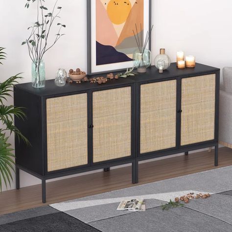 Bay Isle Home Hence Sideboard & Reviews | Wayfair Black Buffet Table, Console Table Storage, Rattan Cabinet, Black Buffet, Rattan Sideboard, Entryway Cabinet, Tv Console Table, Pantry Storage Cabinet, Buffet Console