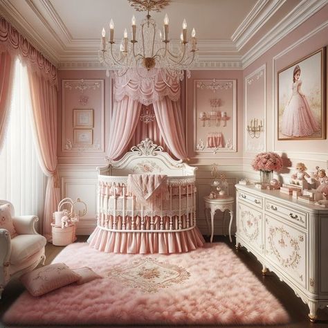 Classic Disney Princess Nursery, Modern Princess Nursery, Vintage Princess Nursery, Luxury Nursery Room, French Provincial Nursery, Pink Princess Nursery, Coquette Nursery, Princess Nursery Theme, Pink Nursery Room