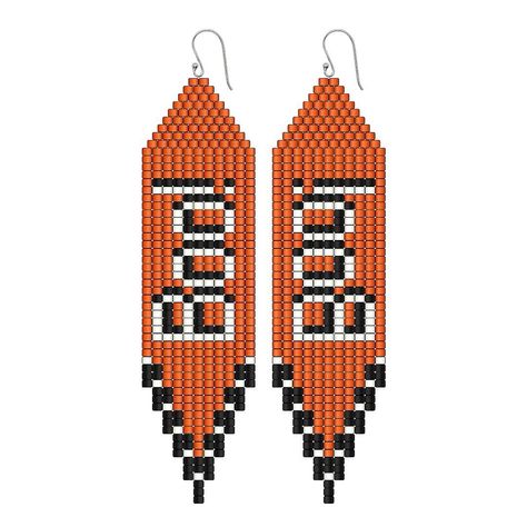 Boo! Brick Stitch Earrings 🎃👻 Created using Loomerly, these spooky themed earrings were super easy to make 🎨 Simple 3 coloured palette, pretty black and white fringe detail and 3D effect on the text The text-topstitch feature made it really easy to insert text into the design 👌🏼 Try Loomerly for yourself, available on the App Store #loombeading #earrings #handmadejewelry #halloween #boo Triangle Jewelry, Stitch Earrings, Insert Text, White Fringe, Brick Stitch Earrings, Halloween Boo, 3d Effect, Brick Stitch, Bead Jewellery