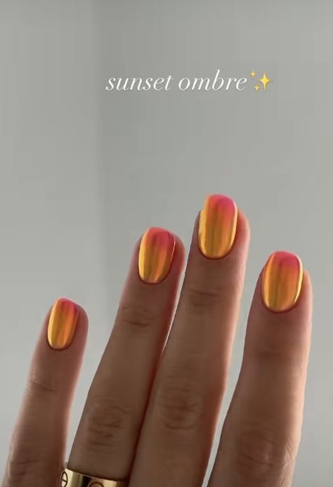 Red Orange And Yellow Nails, Yellow Red Nails, Yellow And Red Nails, Blood Orange Nails, Orange Nails With Design, Clemson Nails, Orange Chrome Nails, Red Orange Nails, Rainbow Nail